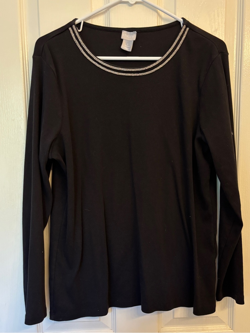 Chico's Black Long Sleeve Top with Silver Accent ~ Women’s 16/XL